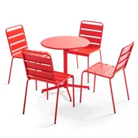 ensemble table de jardin ronde et 4 chaises rouge