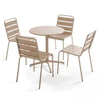 ensemble table de jardin ronde et 4 chaises taupe