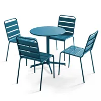 ensemble table de jardin ronde et 4 chaises bleu pacific