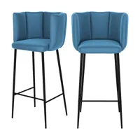 chaise de bar en velours bleu 75 cm (lot de 2)