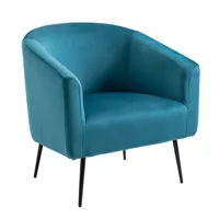 fauteuil de salon en métal et velours bleu canard