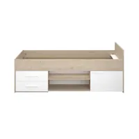 lit rangement 2 tiroirs 1 porte - 90x190/200 cm - décor chêne et blanc