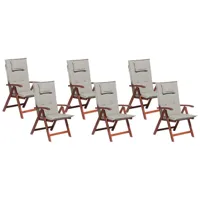 lot de 6 chaises de jardin avec coussin gris et beige