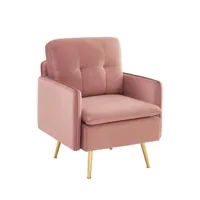 fauteuil  velours rose poudré avec piètement en métal doré
