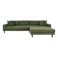 canapé d'angle droit en tissu pieds noirs l290cm vert olive 4 places