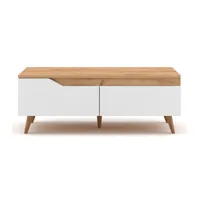 table basse scandinave 1 tiroir l100cm - décor bois clair et blanc