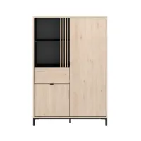 vaisselier 2 portes 1 tiroir l100 x h148 cm - décor chêne et noir