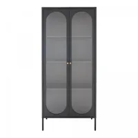 armoire haute en métal noir avec 2 vitres ondulées