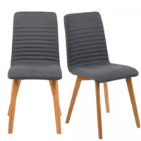 lot de 2 chaises de salle à manger en tissu pieds bois gris anthracite
