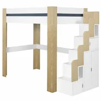 pack lit mezzanine avec matelas bois massif blanc et bois 120x190 cm