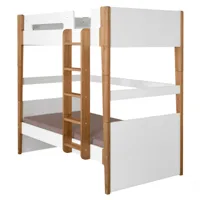 pack lit superposé avec matelas bois massif blanc et bois 90x190 cm