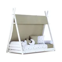 lit bébé montessori en 70x140 cm avec textile en vert olive