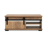 table basse avec porte coulissante l100 cm - décor bois clair