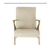 fauteuil de salon en chêne et assise en lin beige - l66 cm