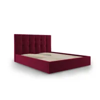 lit coffre avec tête de lit 140x200 cm en velours rouge foncé