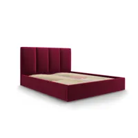 lit coffre avec tête de lit 180x200 cm en velours rouge foncé