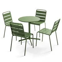 ensemble table de jardin ronde et 4 chaises vert cactus