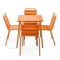 ensemble table de jardin et 4 chaises en métal orange