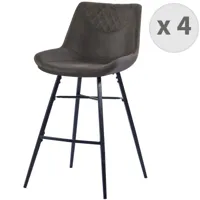 chaises haute industrielle micro vintage marron foncé/métal noir (x4)