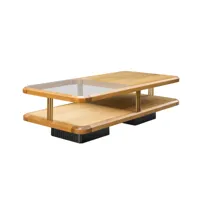 table basse rectangle double plateau en chêne en verre et pieds noirs