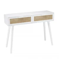 console blanche 2 tiroirs cannage naturel