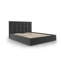 lit coffre avec tête de lit 140x200 cm en velours gris foncé