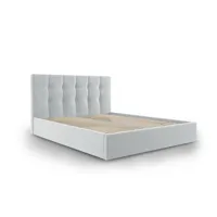 lit coffre avec tête de lit 140x200 cm en velours gris clair