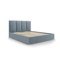 lit coffre avec tête de lit 140x200 cm en velours bleu