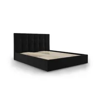 lit coffre avec tête de lit 140x200 cm en velours noir