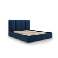 lit coffre avec tête de lit 140x200 cm en velours bleu roi