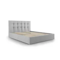 lit coffre avec tête de lit 140x200 cm en tissu structuré gris clair