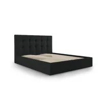 lit coffre avec tête de lit 180x200 cm en tissu structuré noir