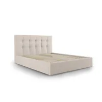 lit coffre avec tête de lit 180x200 cm en tissu structuré beige