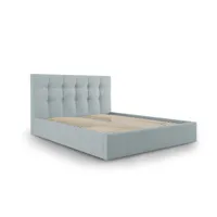 lit coffre avec tête de lit 140x200 cm en tissu structuré bleu clair