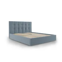 lit coffre avec tête de lit 140x200 cm en velours bleu