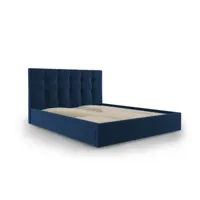 lit coffre avec tête de lit 160x200 cm en velours bleu roi