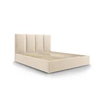 lit coffre avec tête de lit 140x200 cm en velours beige