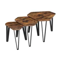 lot de 3 tables gigognes avec pieds en acier et décor bois rustique
