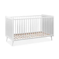 lit bébé à barreaux en bois blanc effet cannage