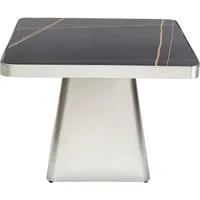 table d'appoint carrée en marbre minéral noir et acier argenté