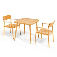 ensemble table de jardin et 2 fauteuils aluminium/bois jaune moutarde