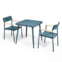ensemble table de jardin et 2 fauteuils en aluminium/bois bleu canard