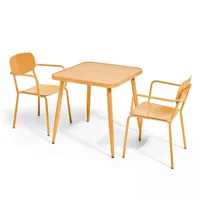 ensemble table de jardin et 2 fauteuils en aluminium jaune moutarde