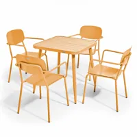 ensemble table de jardin et 4 fauteuils en aluminium jaune moutarde