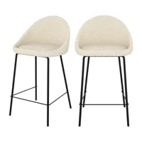 chaise de bar mi-hauteur tissu bouclette blanche 65 cm (lot de 2)