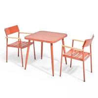 ensemble table de jardin et 2 fauteuils en aluminium/bois terracotta