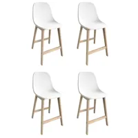 chaises d'ilot et bar 65 cm  en chêne et assise plastique - lot de 4