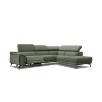 canapé d'angle droit 5 places avec un relax électrique, tissu vert