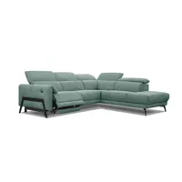canapé d'angle droit, 5 places avec un relax électrique, tissu vert