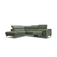 canapé d'angle droit 5 places avec un relax électrique, tissu vert